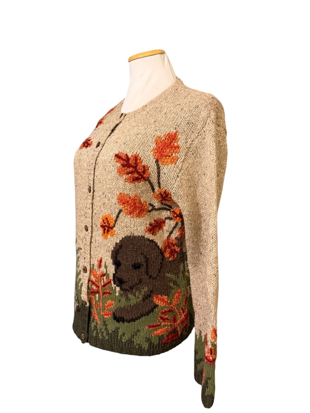 Northern Isles Cozy Scenic Embroidered Wool-Blend Cardigan Sweater - Dog/cabin - Picture 3 of 10